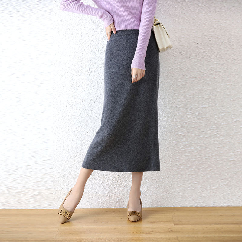 Mid-length High Waist Pure Wool Skirts For Women