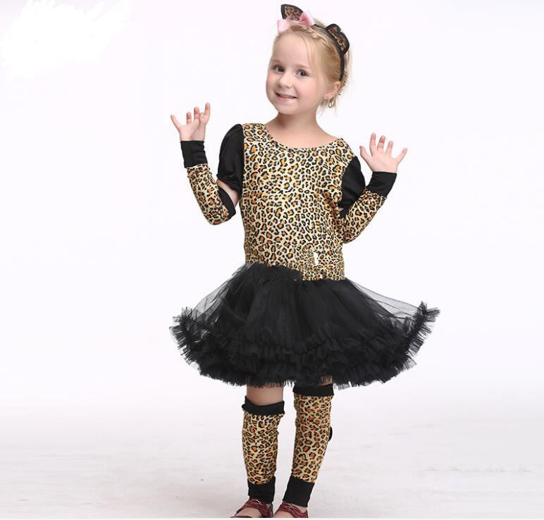 Kids Halloween Leopard Cat Cosplay Costume For Girls