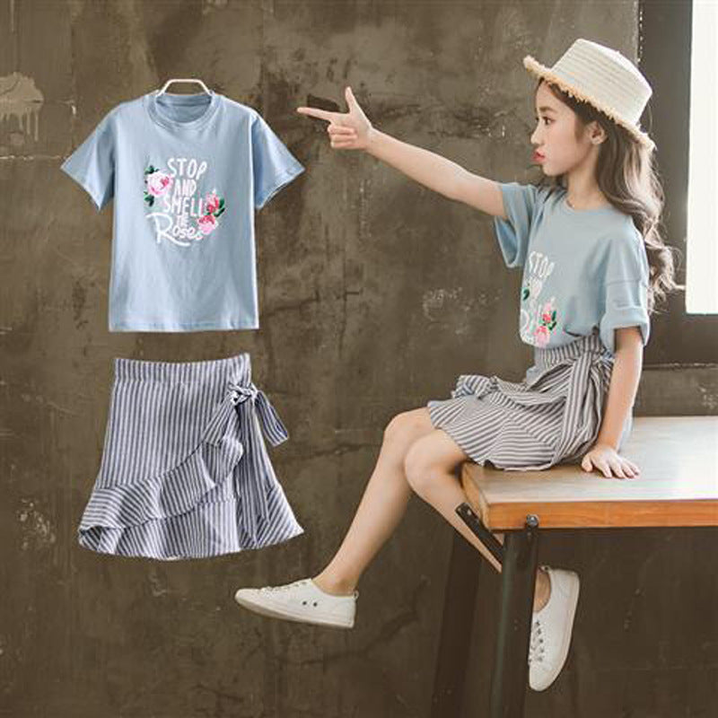 Summer Fashion Girls Short Sleeve Skirt Suit