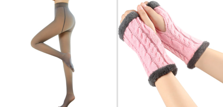 Fleece-lined Fluffy and Twist Knitted Finger Leakage glove for women