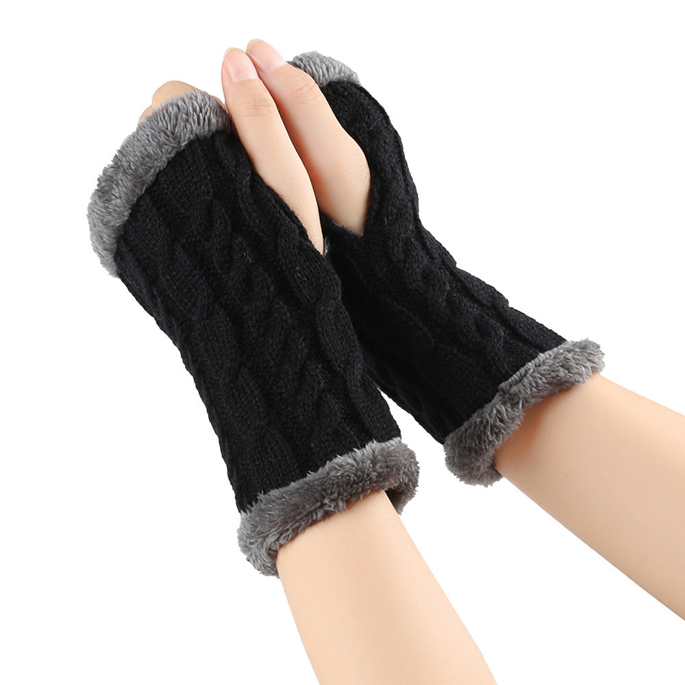 Plush and Twist Knitted Fingerless Fleece Gloves for Women