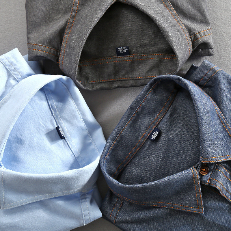 Man's Cotton Shirt Casual Loose Denim Lapel Shirt