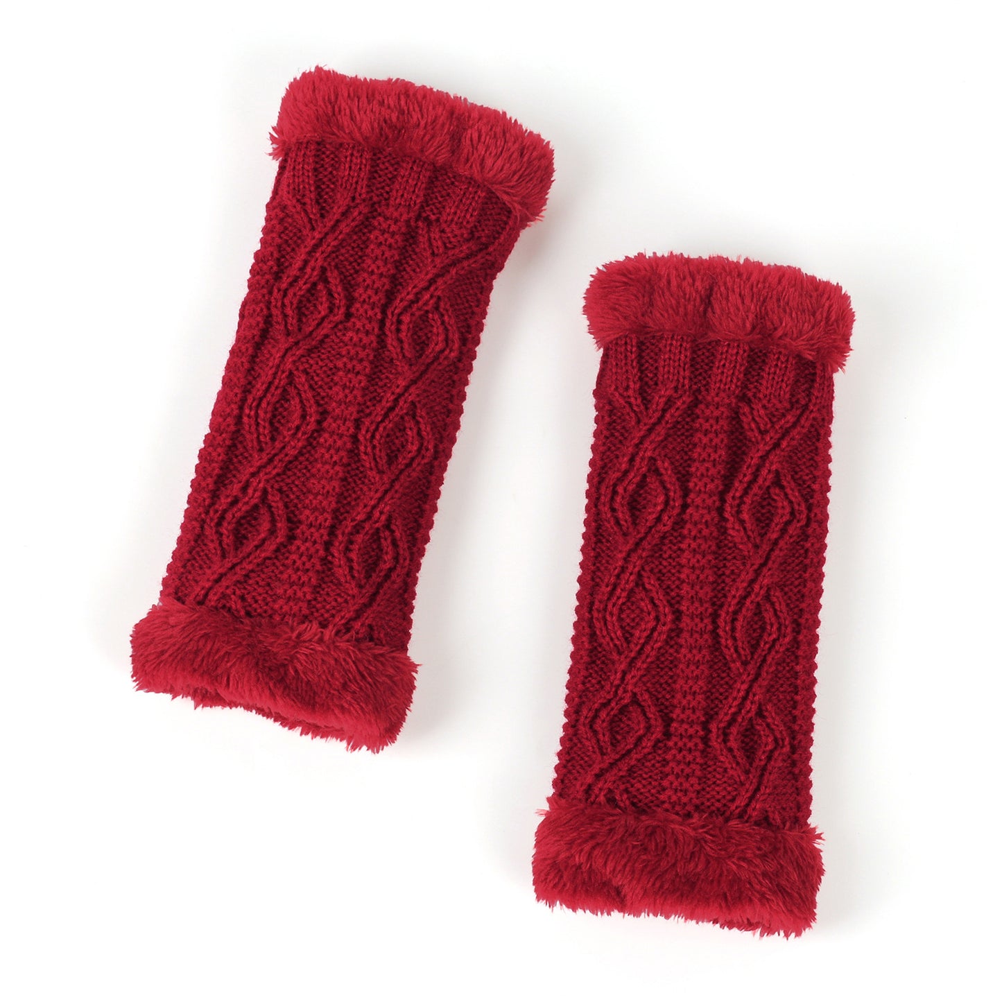 Rhombus Short Knitted Plus Fluff Thick Gloves for women