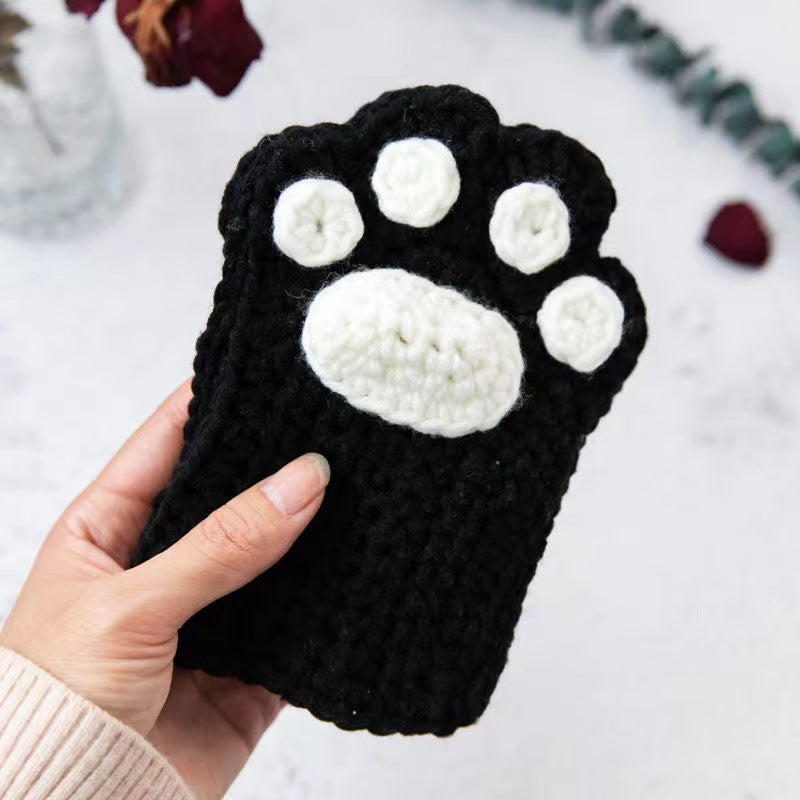 Cat's Paw and Wool Woven Half Finger Finished Cute Warm Winter Gift For women