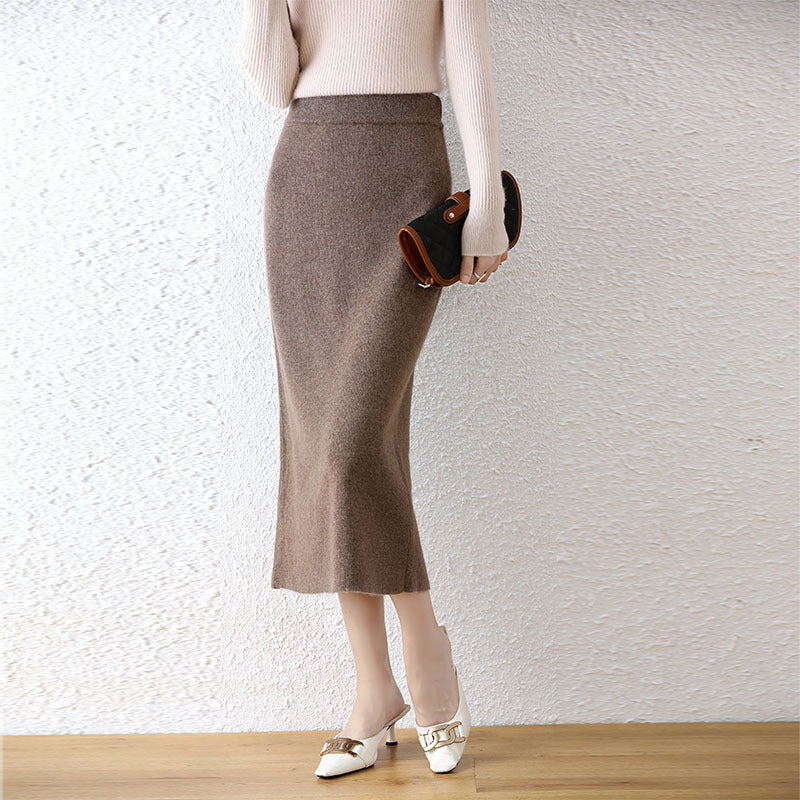 Mid-length High Waist Pure Wool Skirts For Women