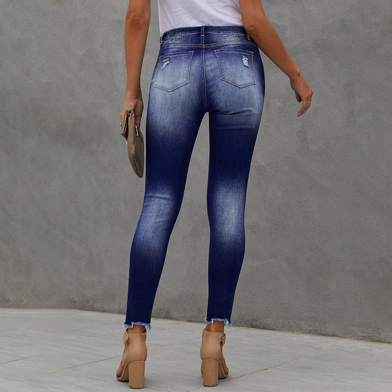 Hand Worn High Rise Cropped Jeans For Women