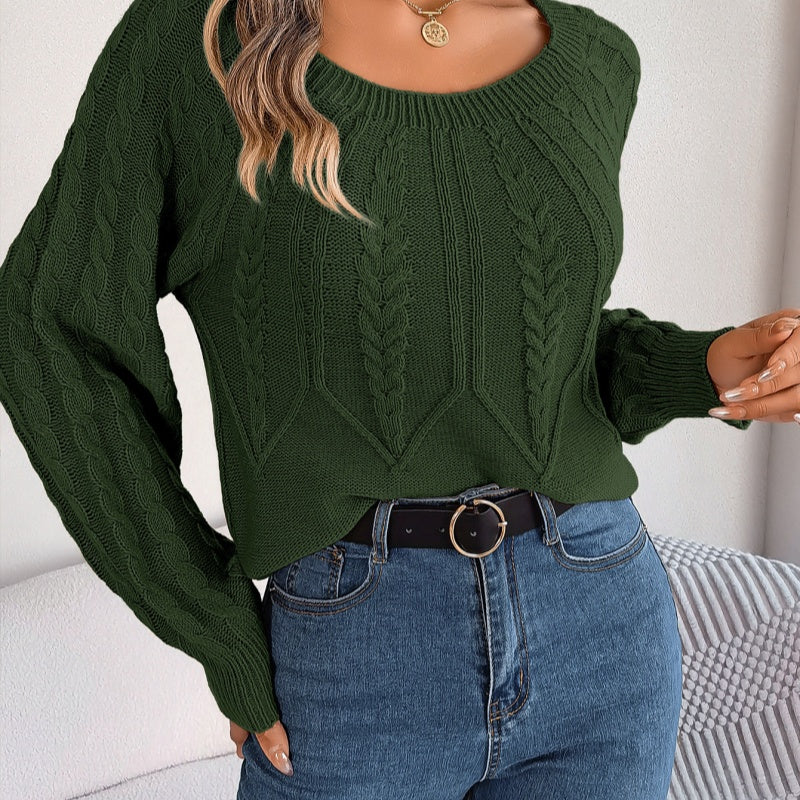 Leisure Solid Color Twist Long Sleeve Sweaters For Women