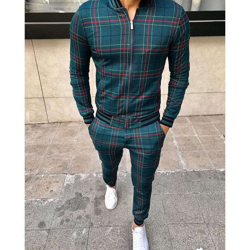 Leisure Two-Piece Patchwork Zipper Tracksuits For Men