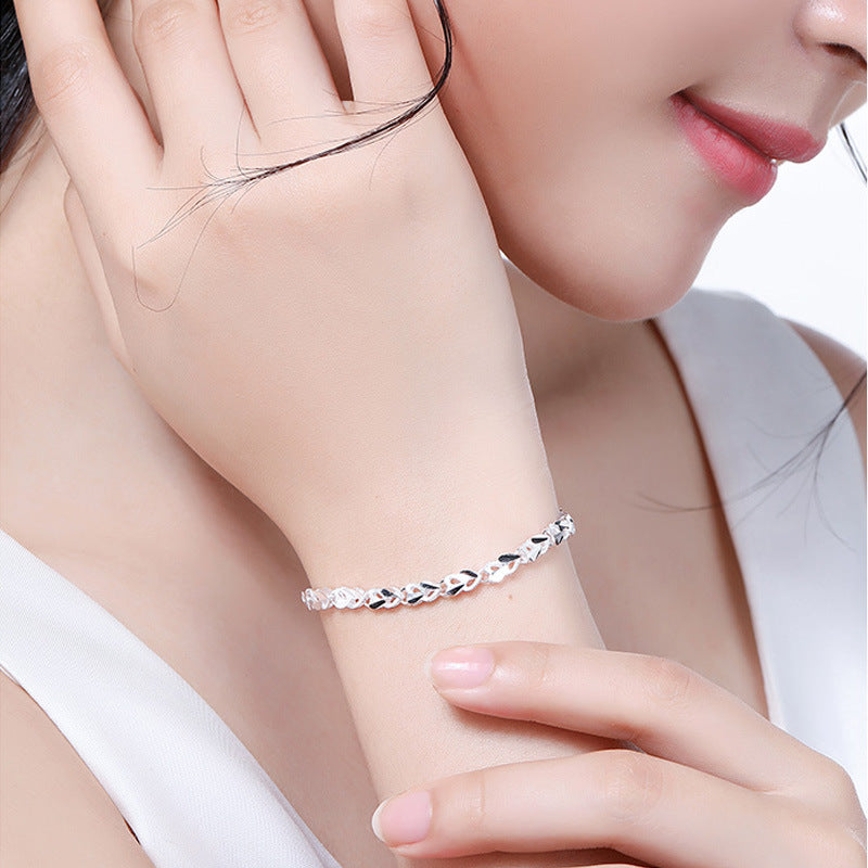 S925 Silver Female  Creative Heart-to-heart Printed XO Bracelet