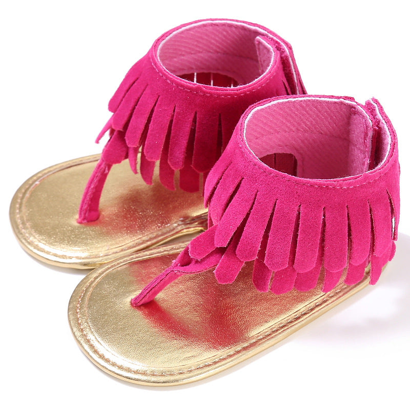 retro tassel flannel baby sandals for girls