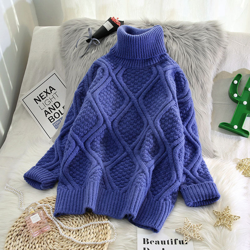 Plaid Turtleneck Knitted Sweaters For Women