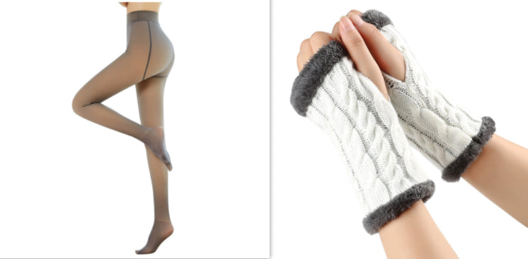 Fleece-lined Fluffy and Twist Knitted Finger Leakage glove for women