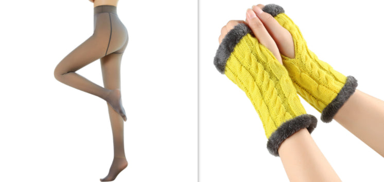 Fleece-lined Fluffy and Twist Knitted Finger Leakage glove for women