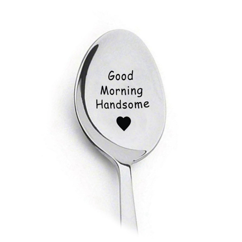 Couple Tableware Good Morning Stainless Steel Long Handle Spoons Lettering