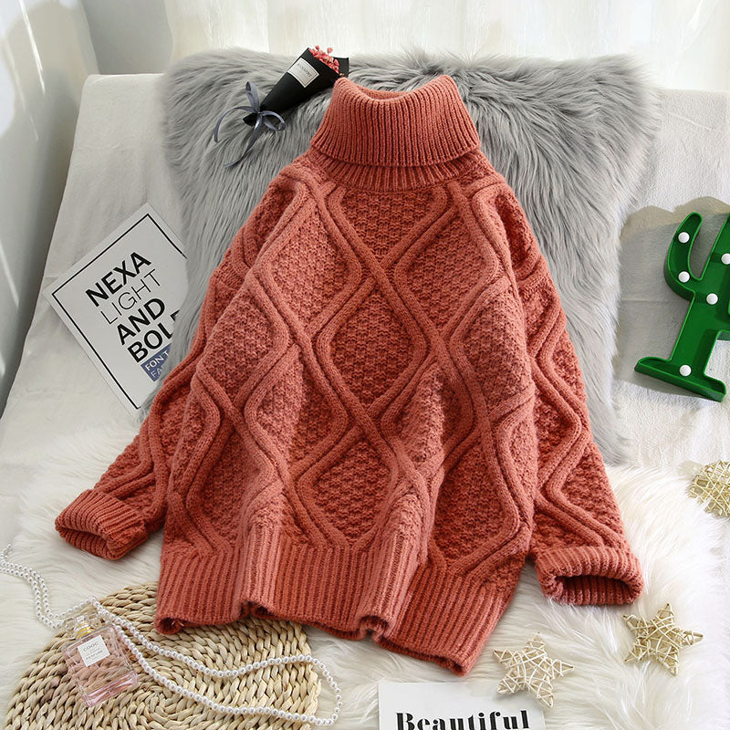 Plaid Turtleneck Knitted Sweaters For Women