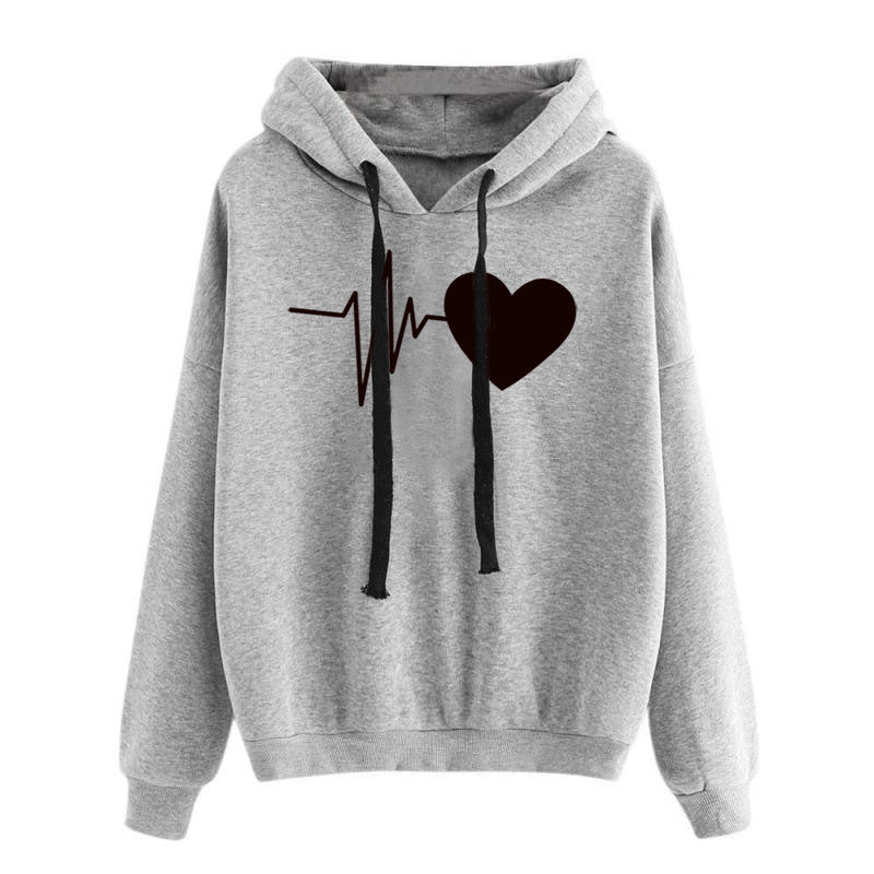 Heart Print Streetwear Hoodies For Women