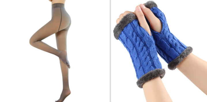 Fleece-lined Fluffy and Twist Knitted Finger Leakage glove for women