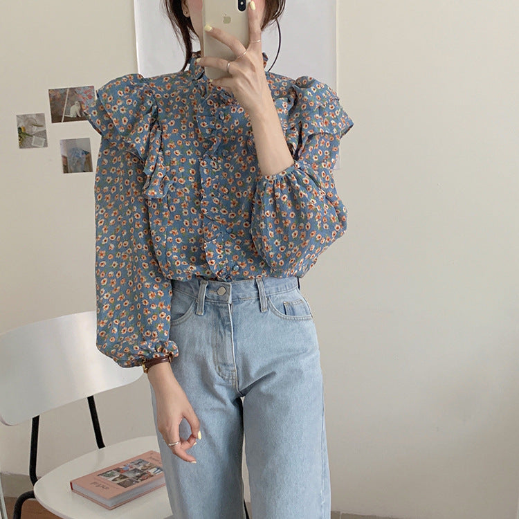 French Retro Floral Blouse For Women