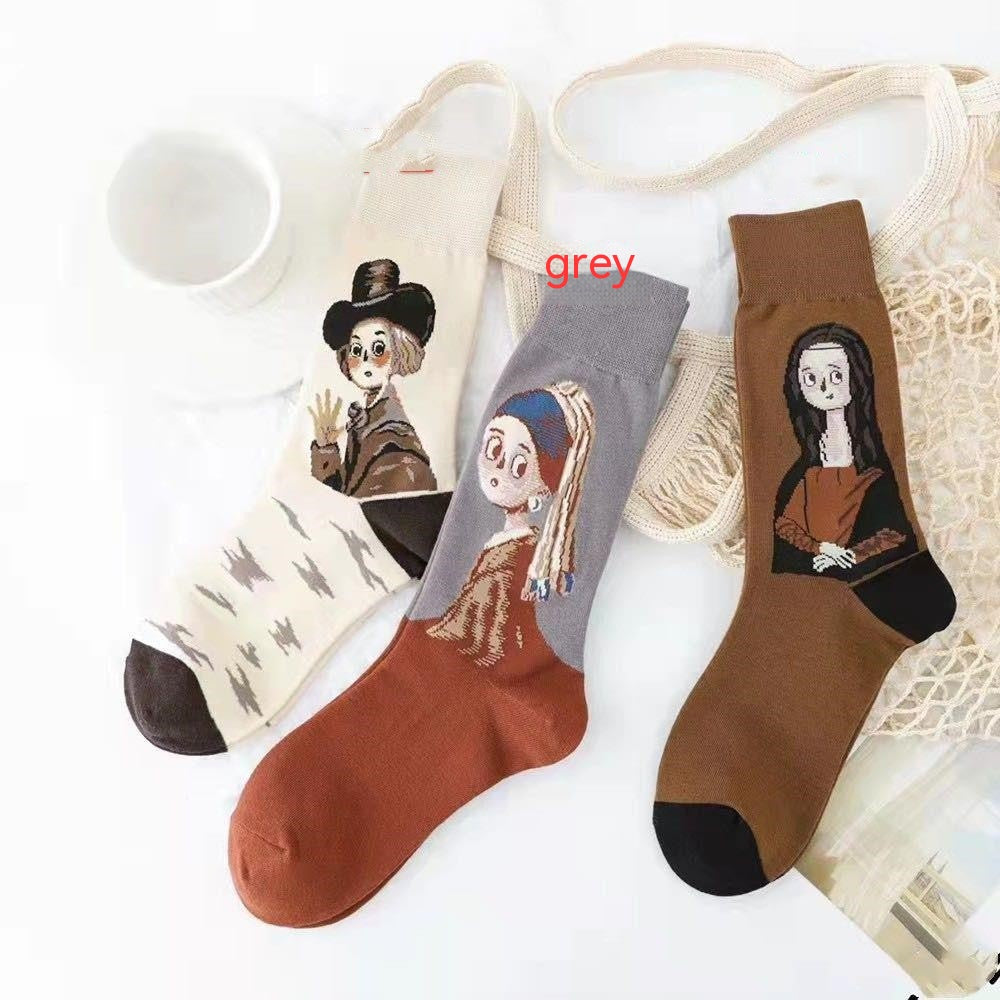 Cartoon High Tube Oil Painting Socks For Men And Women