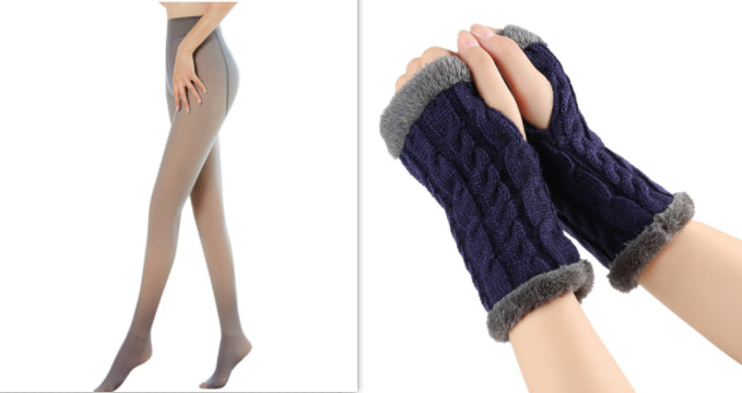 Fleece-lined Fluffy and Twist Knitted Finger Leakage glove for women