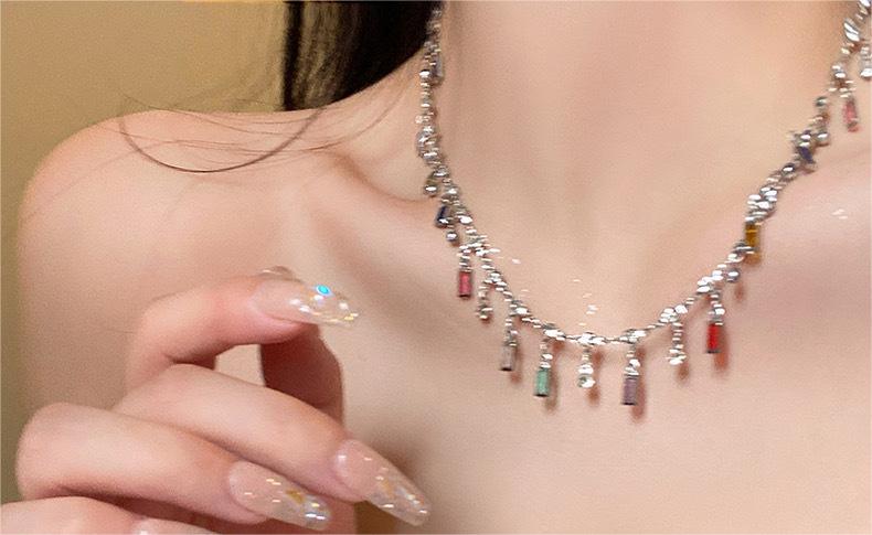 Rainbow Color Fringed Zircon Necklace For Women Light Luxury Minority Design Advanced Sense