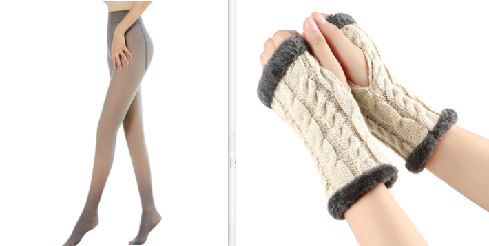 Fleece-lined Fluffy and Twist Knitted Finger Leakage glove for women