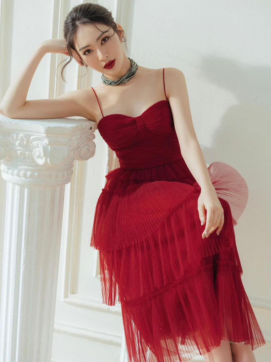 Spread Dark Red Flowing Small Dress for women