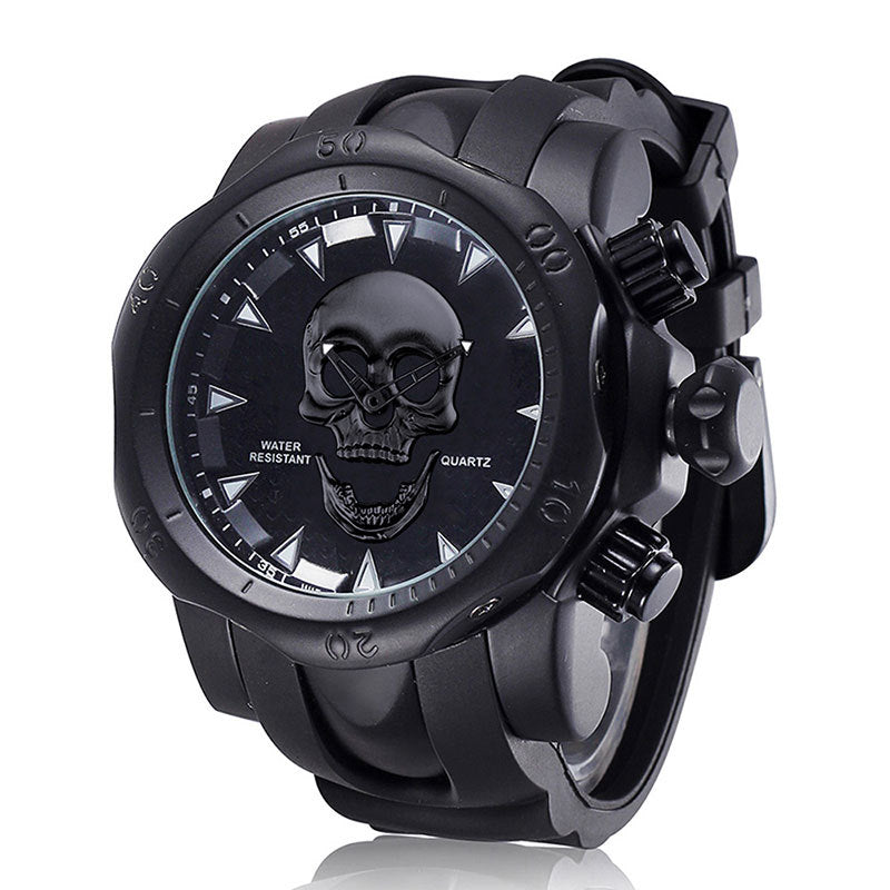 New Men's Watch Personality Skull Large Dial Silicone Band Quartz Watch