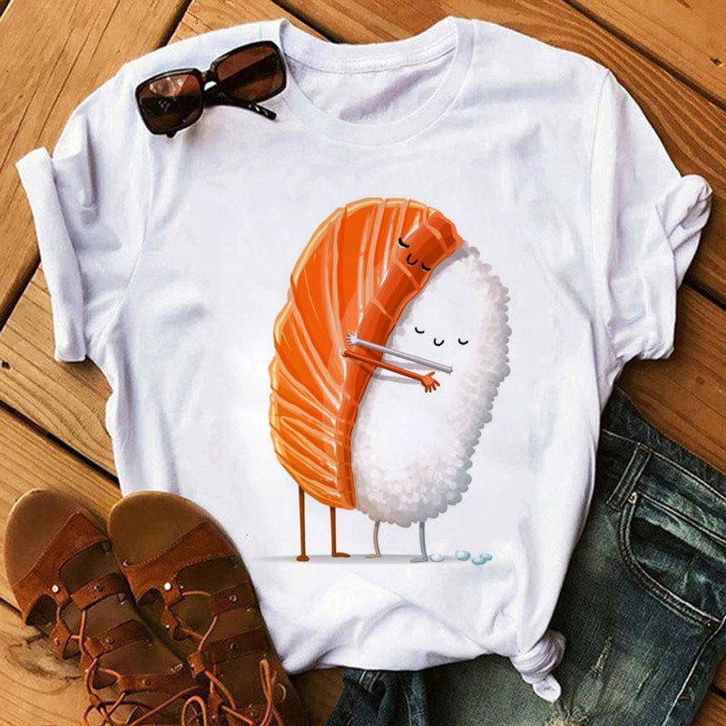 Cute Sushi Hug Short Sleeve T-Shirts For Women