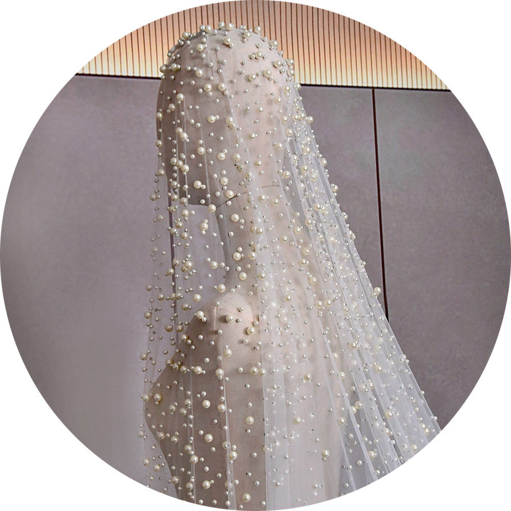 Luxury Heavy Industry Bridal Pearl Veil  for women