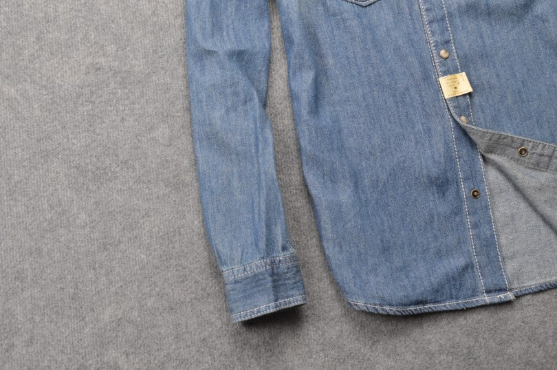 Washed Old Thickened Slim Fitting Denim Shirt