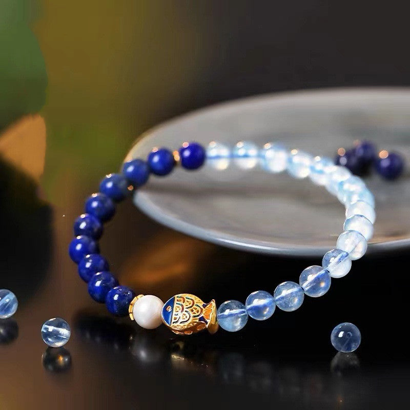 Women's Lazuline Sea Blue Glass Enamel Freshwater Pearl Bracelet