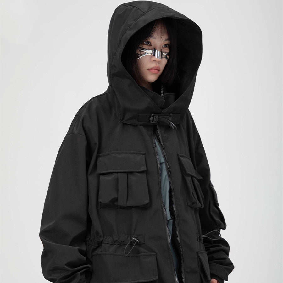 Hooded Standing Collars Large Pockets Jackets For Men/Women