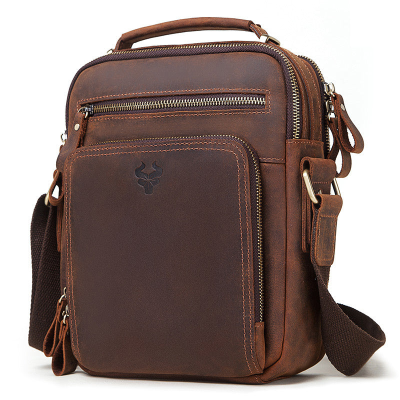 Men's Leather Single-shoulder  Crazy Horse Leather Crossbody Bag