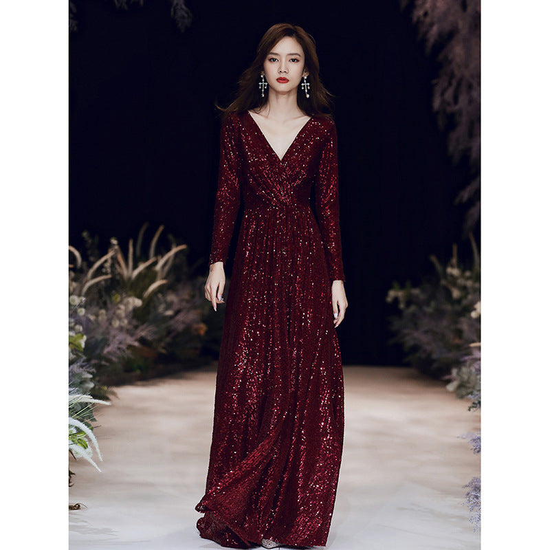 Wine Red Temperament  Annual Meeting dress for women