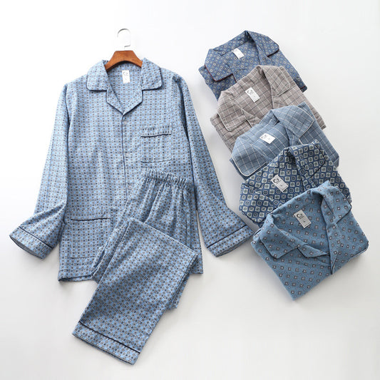 Brushed Cloth Long-Sleeved Lapel Pajama Set For Men