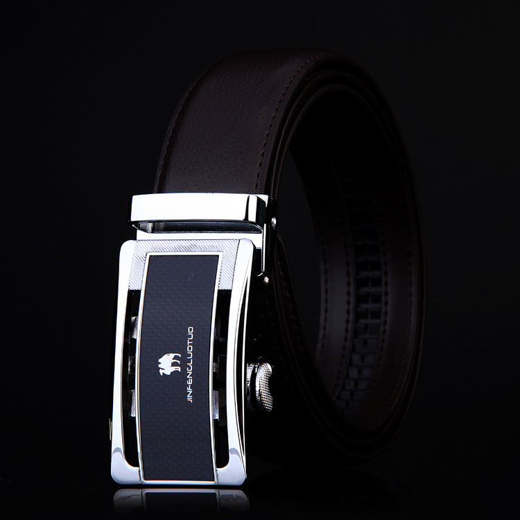 Leather business belt with automatic buckle