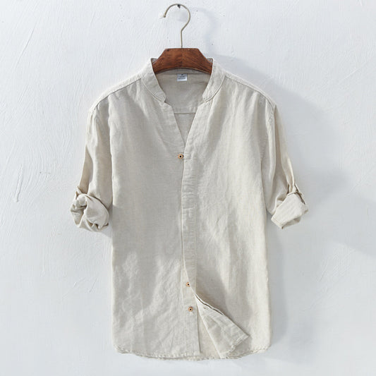 Linen Men's Casual Shirt Japanese Retro Loose Cotton And Linen Shirt Men