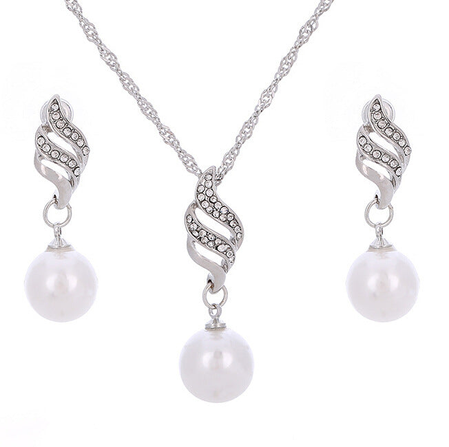 Europe and the United States eBay explosion models accessories wholesale bride accessories Pearl Diamond Necklace Set Earrings wavy lines