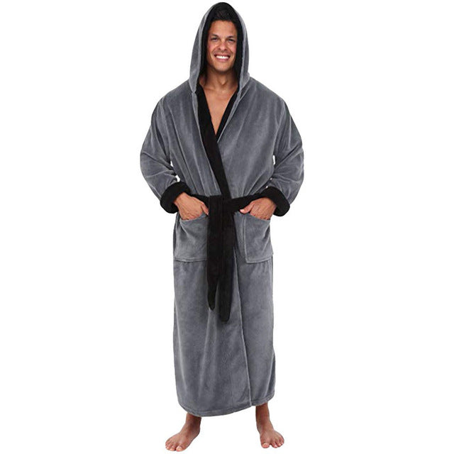 Bath Robe Flannel Hooded Gown For Men