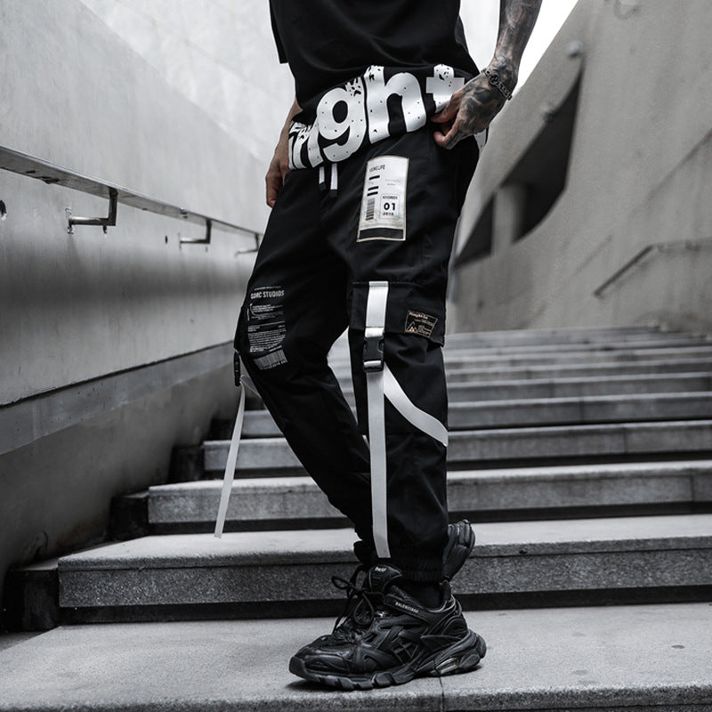 Hip Hop Dark Loose Web Cargo Pant For Men