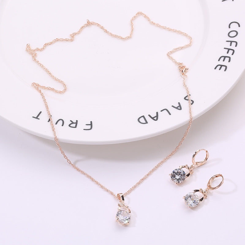 2021, Europe and America new jewelry, crystal earrings, jewelry set, Korean version of the bride necklace, gold-plated butterfly pendant