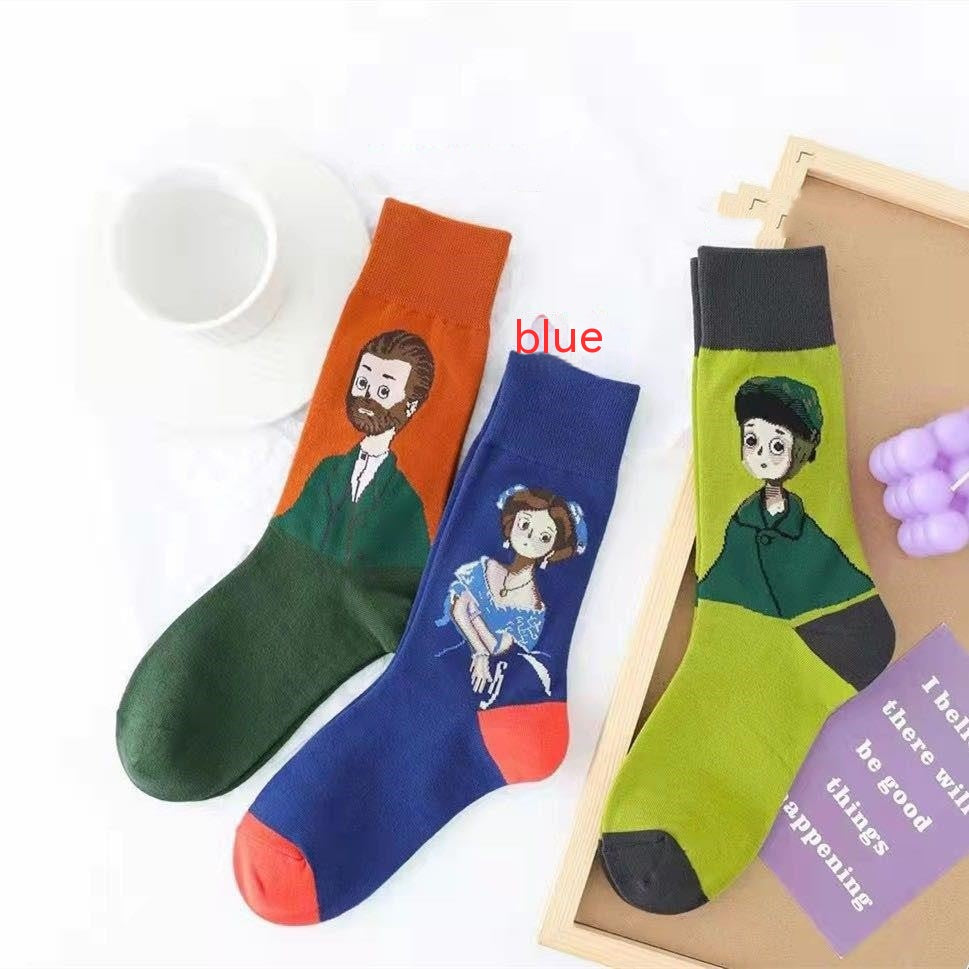 Cartoon High Tube Oil Painting Socks For Men And Women