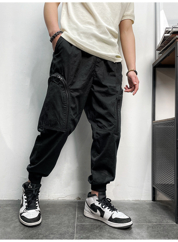 Elastic Waist Zipper Big Pockets Drawstring Sports Cargo Pant For Men