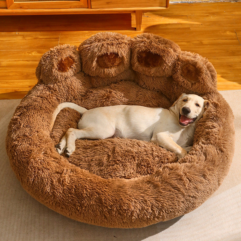 Dog Bed Cat Mat Round Large Pet House Long Plush Deep Sleeping Warm Bear Paw Shape Super Soft Cushion Calm Beds