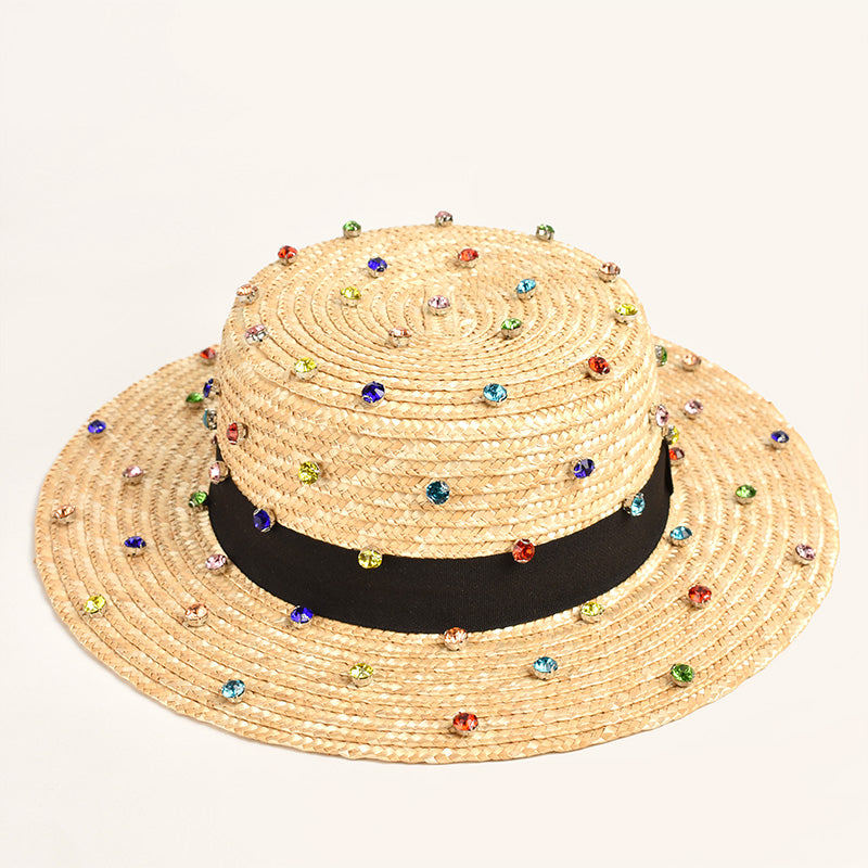 Diamond Water Diamond Inlaid Straw Woven Hat for women