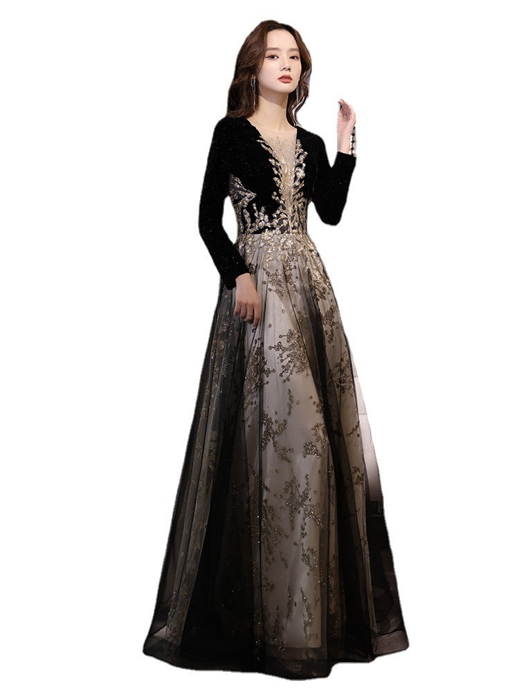 Black Moderator Long Sleeve Annual Party Dress for women