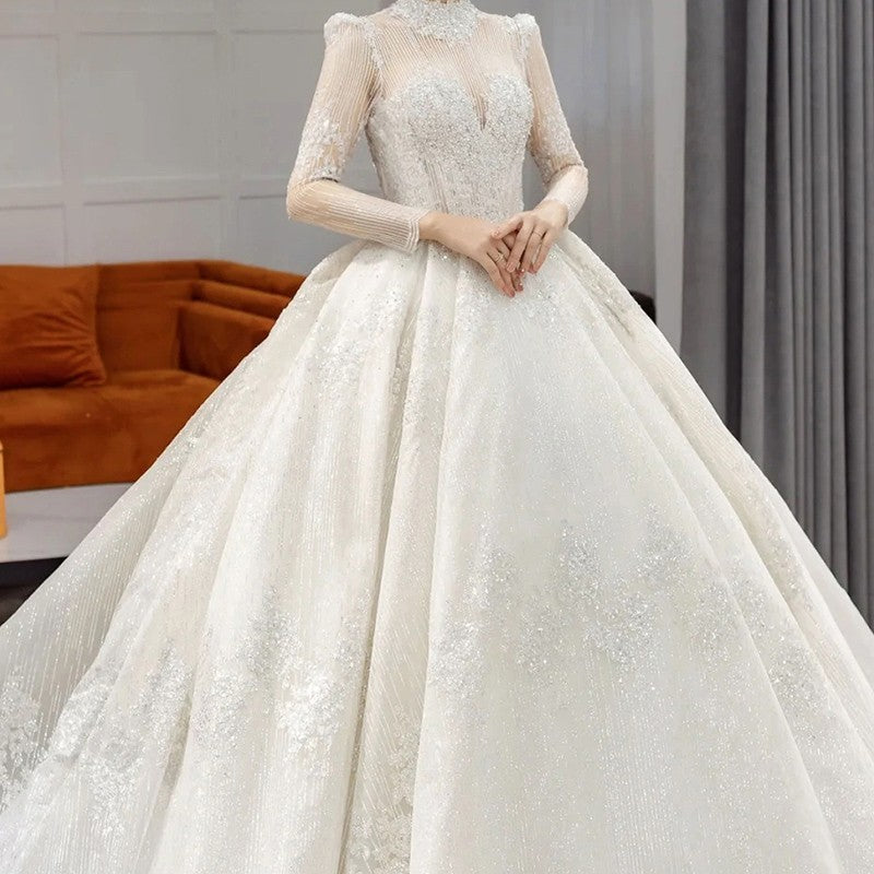 Long Sleeve French Vintage Light Wedding Dress for women