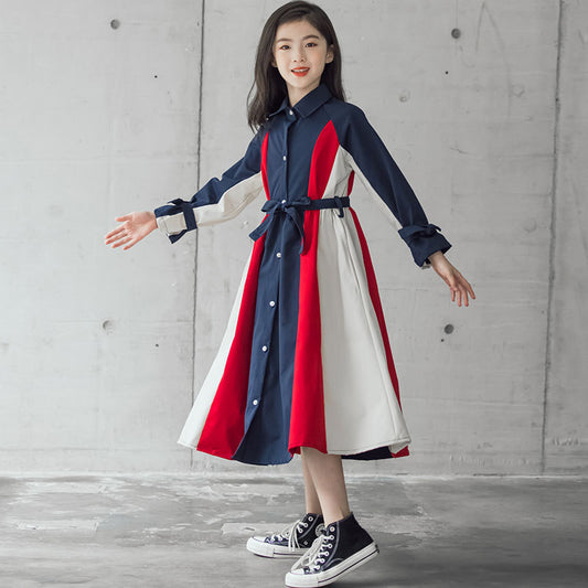 Korean Version Of  Multi-color Stitching Fashion A-line Skirt for girls