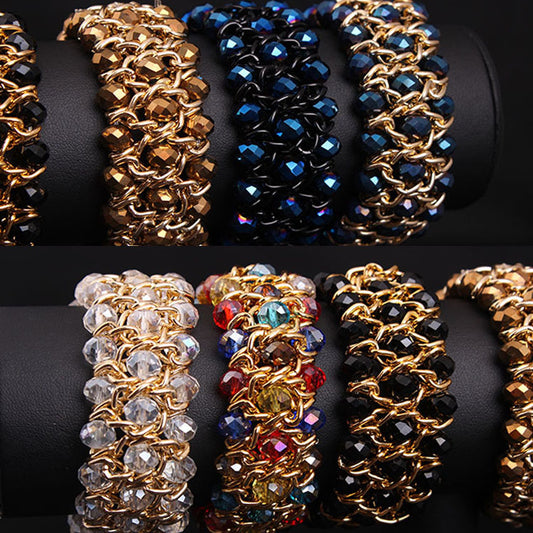 Colorful Crystal Gem Woven Stretch Bracelet